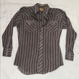 Vintage Pearl Snap Gray and Red Striped Shirt